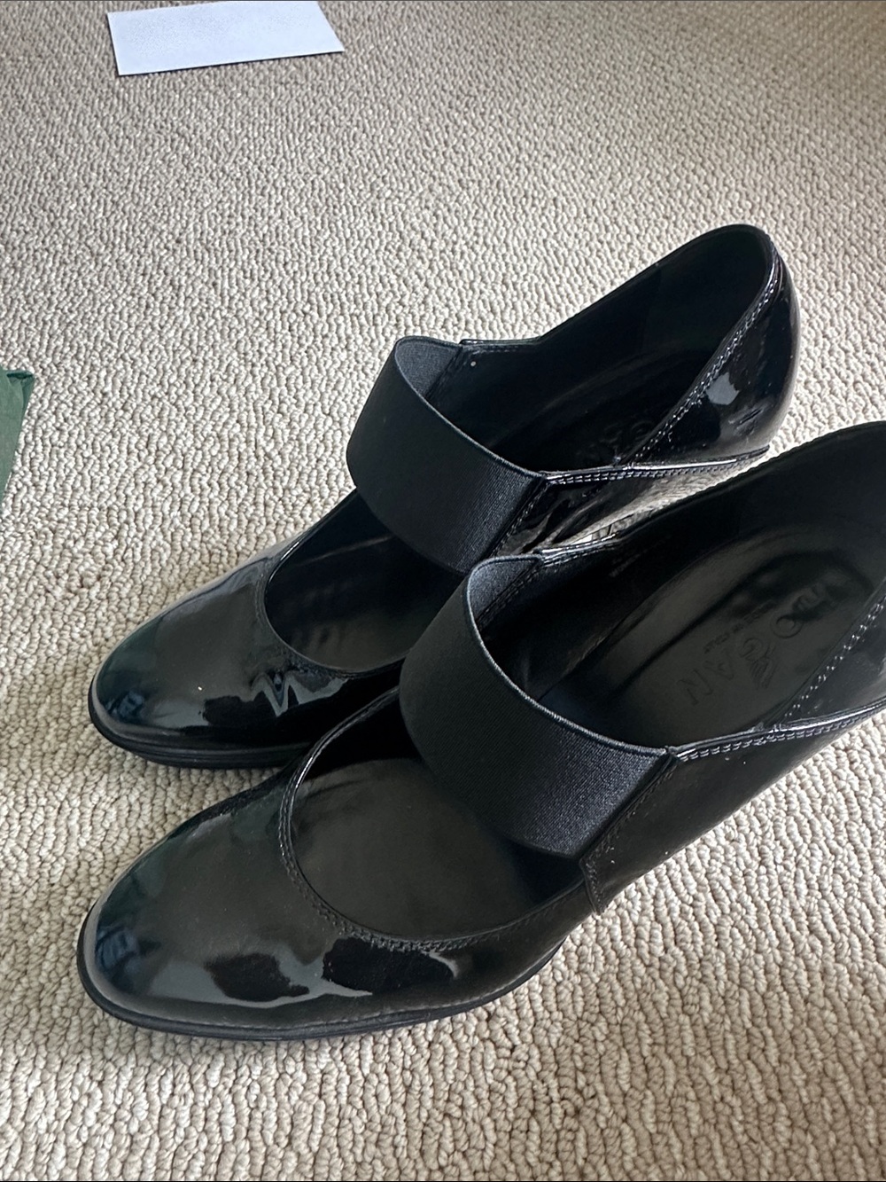 Black Patent Mary Jane Flats with Elastic Strap